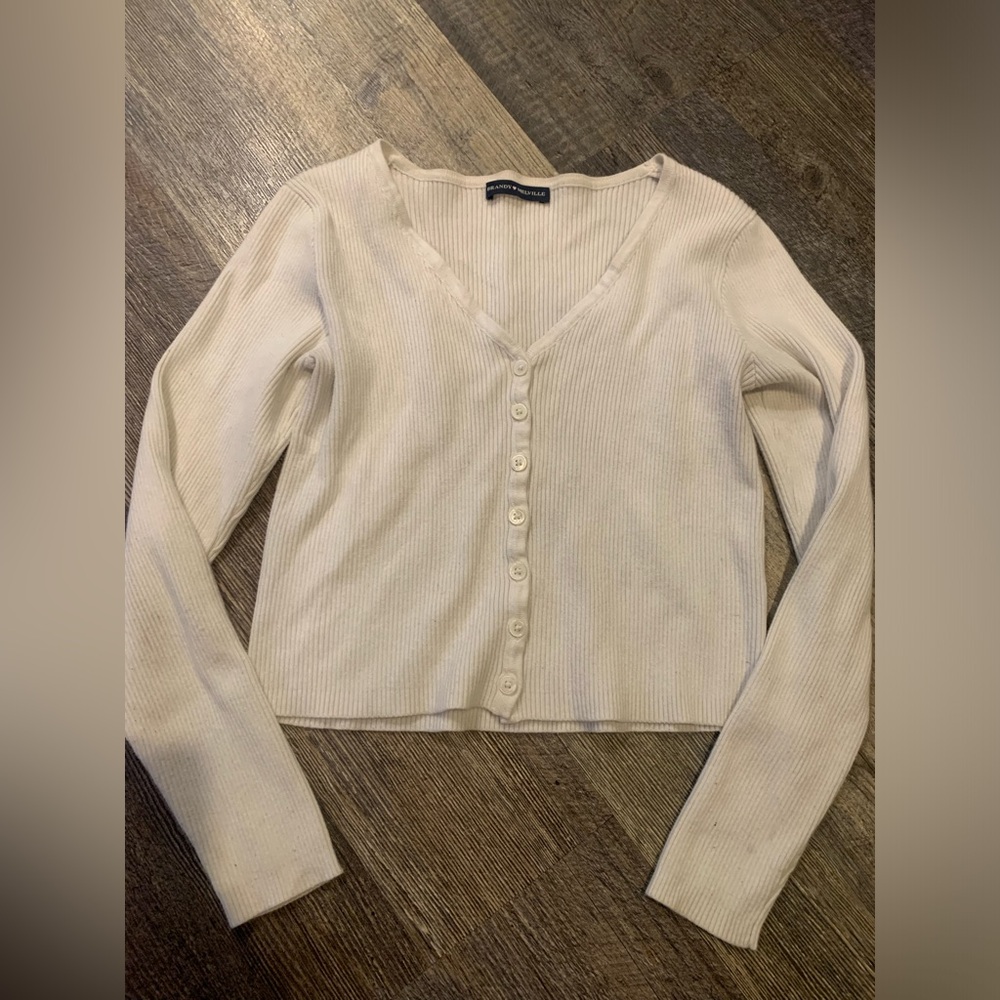 Brandy Melville Cream Ribbed Button-Up Blouse